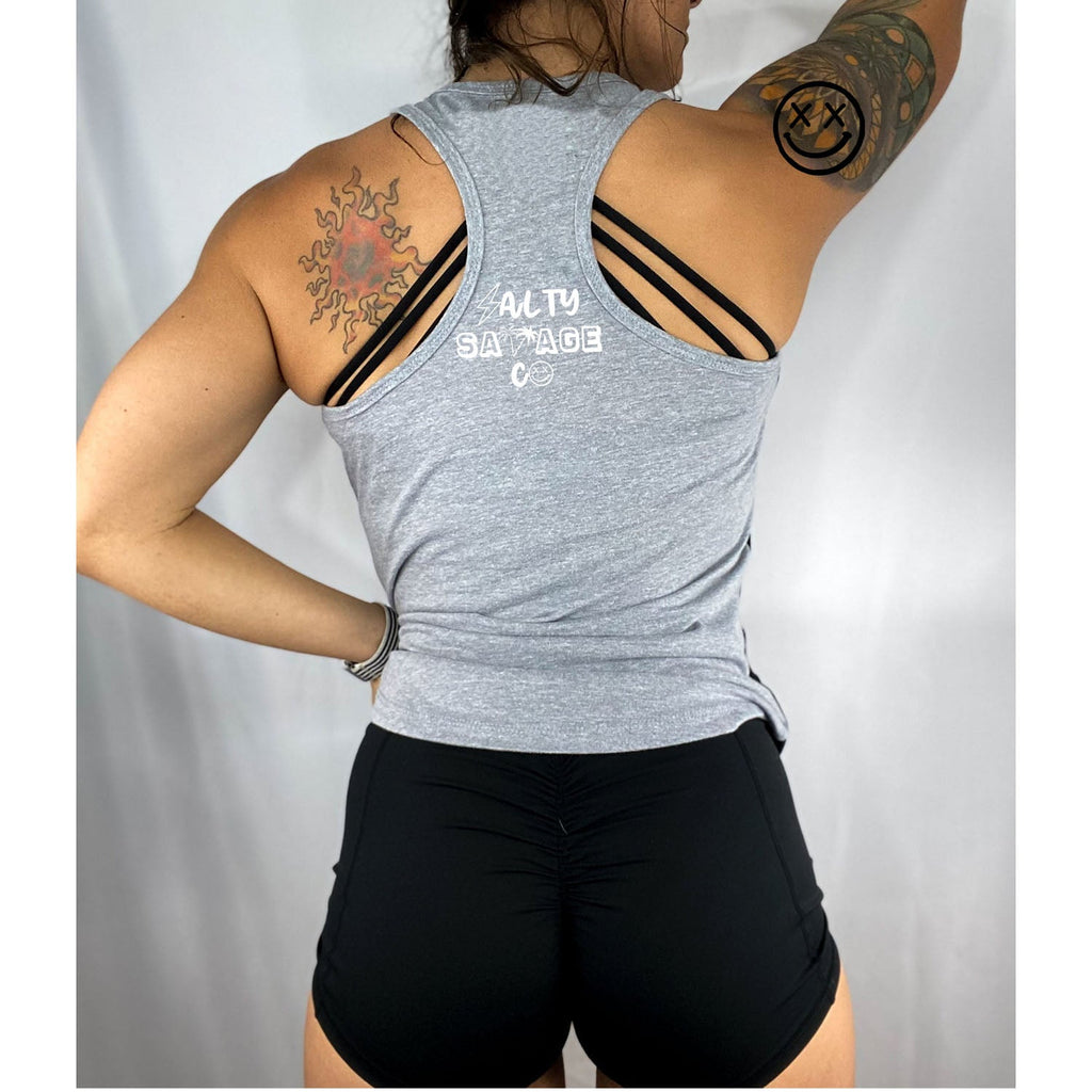 Salty Savage Ladies “BE YOURSELF” Two Tone Racerback Tank | In Your Face | Black/Gray/White - Salty Savage - Ladies Top