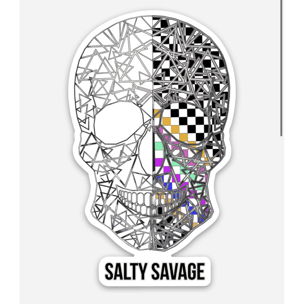 Salty Savage Spliced Geo Checkered Skull All Weather Decal | Multi-Colored - Salty Savage - Decal