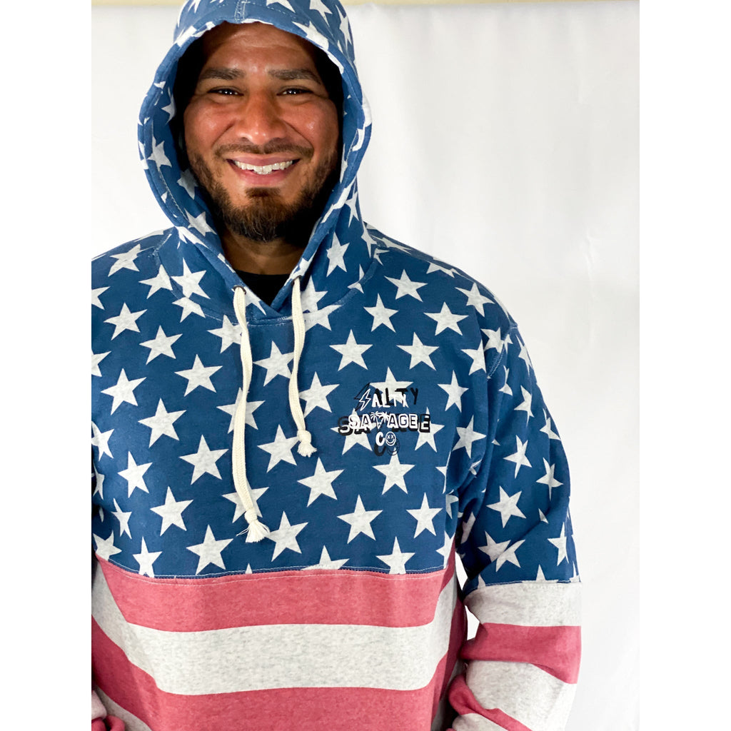Salty Savage Unisex "90's Edition Logo" Stars and Stripes Lounge Hoodie | Basic | American Flag - Salty Savage - Outerwear