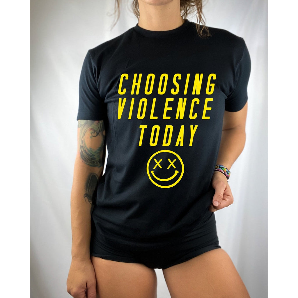 Salty Savage Unisex “CHOOSING VIOLENCE TODAY” Tee | In Your Face | Black/Yellow - Salty Savage - Tees