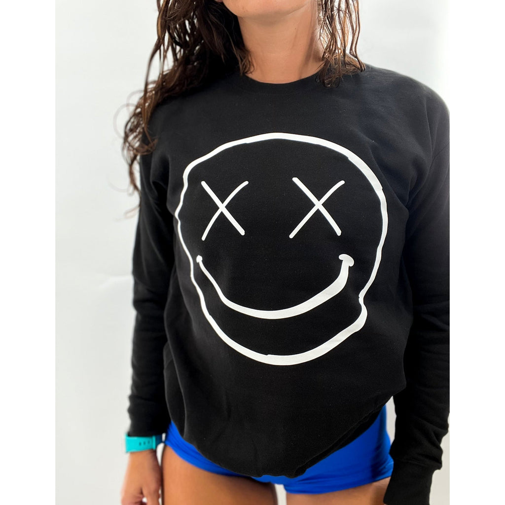 Salty Savage Unisex OG Smile Fleece Crewneck Sweatshirt | In Your Face | Black/White - Salty Savage - Outerwear