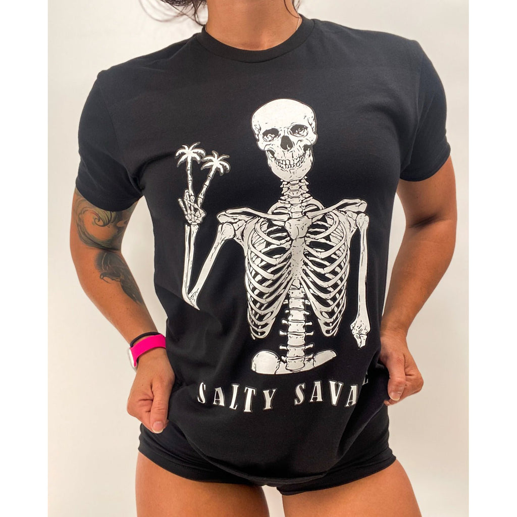 Salty Savage Unisex Peace Palm Tree Skeleton Tee | In Your Face | Black - Salty Savage - Tee