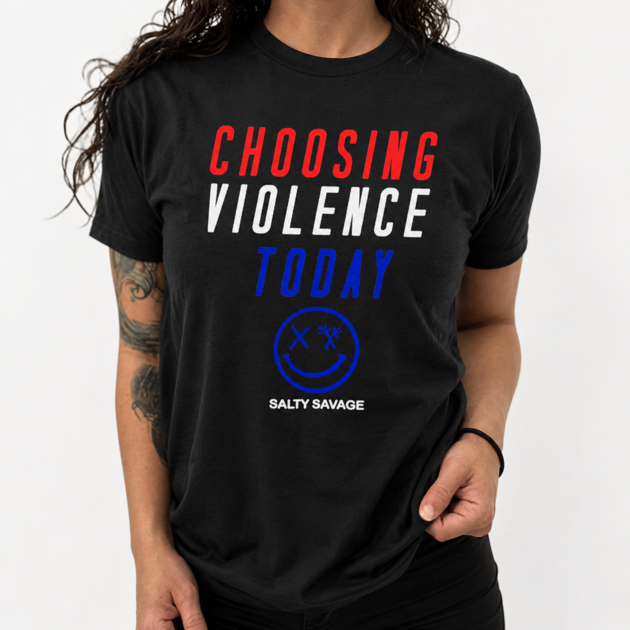 Salty Savage Unisex “Choosing Violence Today” Original Tee | Red, Whit