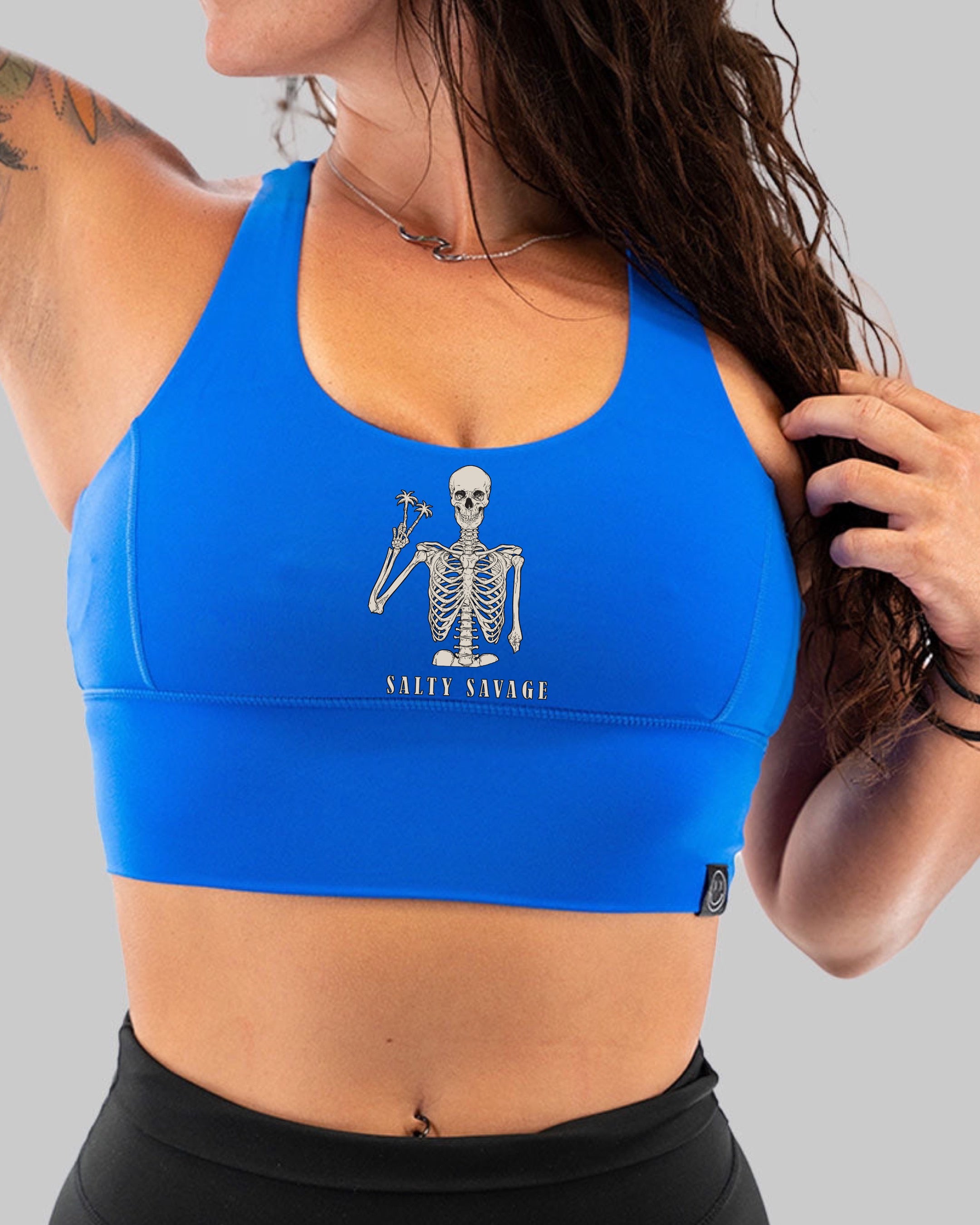 Salty Savage Ladies Peace Skeleton X Back Sports Bra