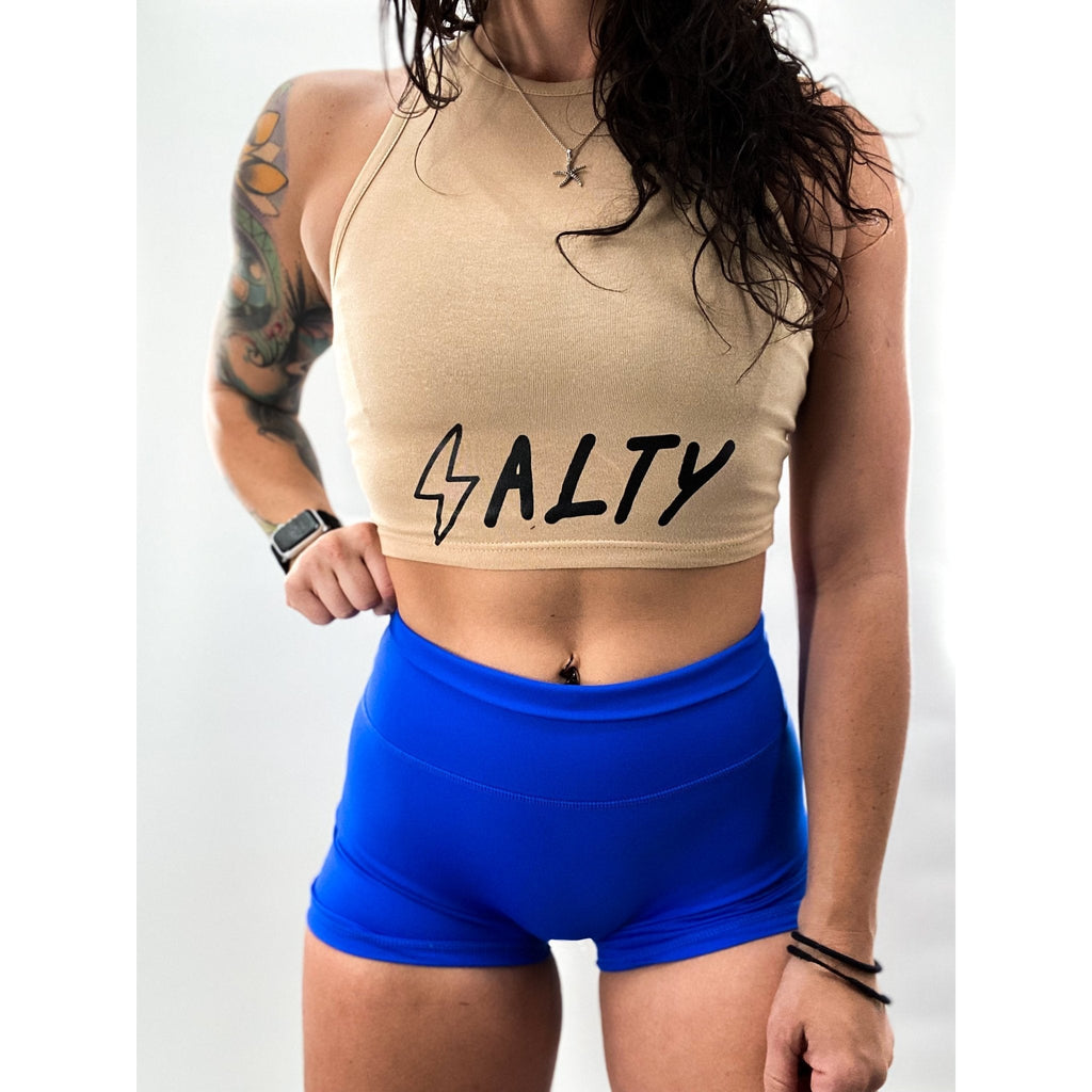 Salty Savage Ladies 90's Bold Edition High Neck Sleeveless Crop Tank | Khaki/Black - Salty Savage - Ladies Top