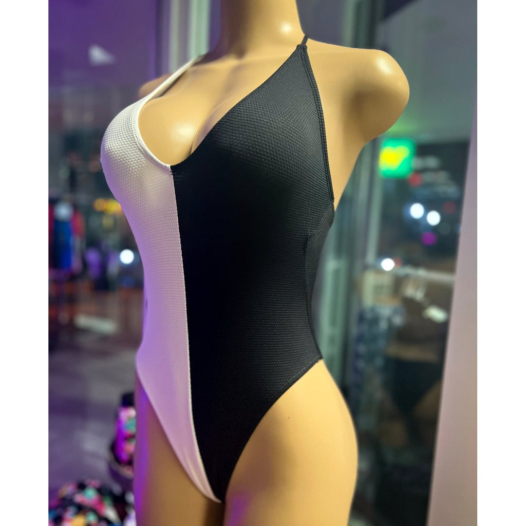 Salty Savage Ladies Yin Yang Two Tone One Piece Bikini Swim Suit | Black/White - Salty Savage - Ladies Swim