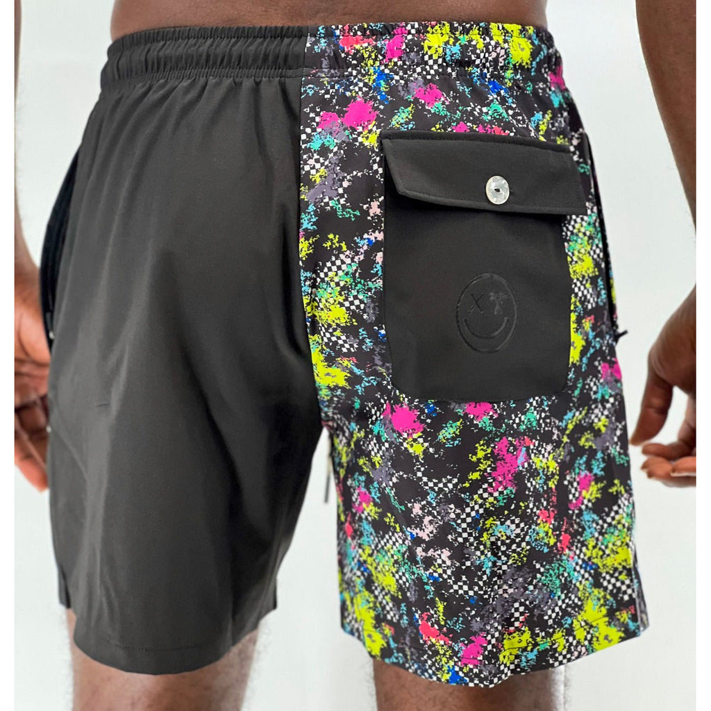 Salty Savage Men’s Fusion Hybrid Spliced Training Shorts | Black/Digital Splatter - Salty Savage - Dudes Shorts