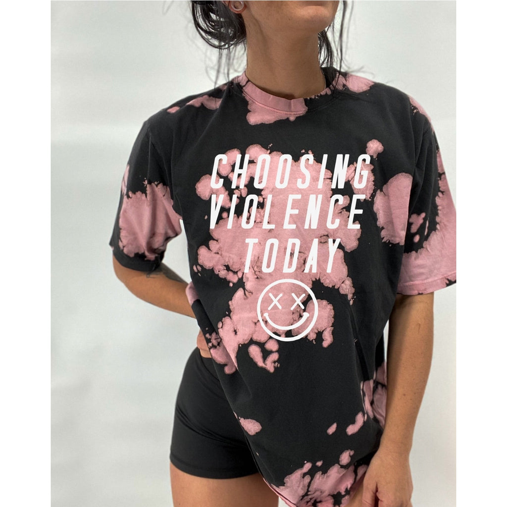 Salty Savage Unisex "CHOOSING VIOLENCE TODAY" Oversized Tall Crew Tee | In Your Face | Pink Black Tie Dye/ White - Salty Savage - Tee