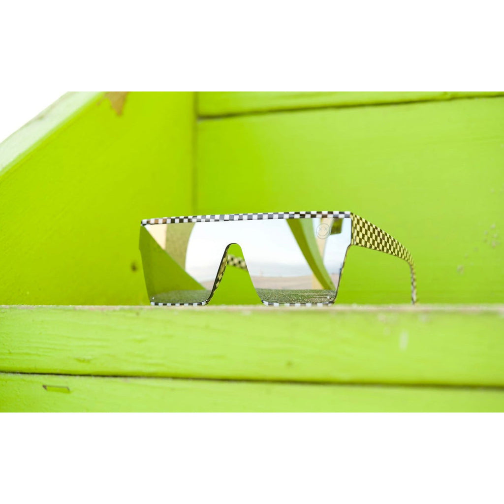 Salty Savage Unisex OG Smile Square Shield Sunglasses | Checkerboard Frame | Silver Mirror - Salty Savage - Sunglasses