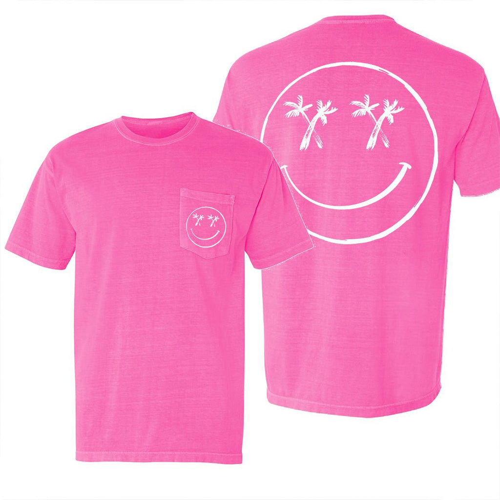 Salty Savage Unisex Palm Smile Heavyweight Pocket Tee | Business in the Front, Party in the Back | Neon Pink/White - Salty Savage - Tee