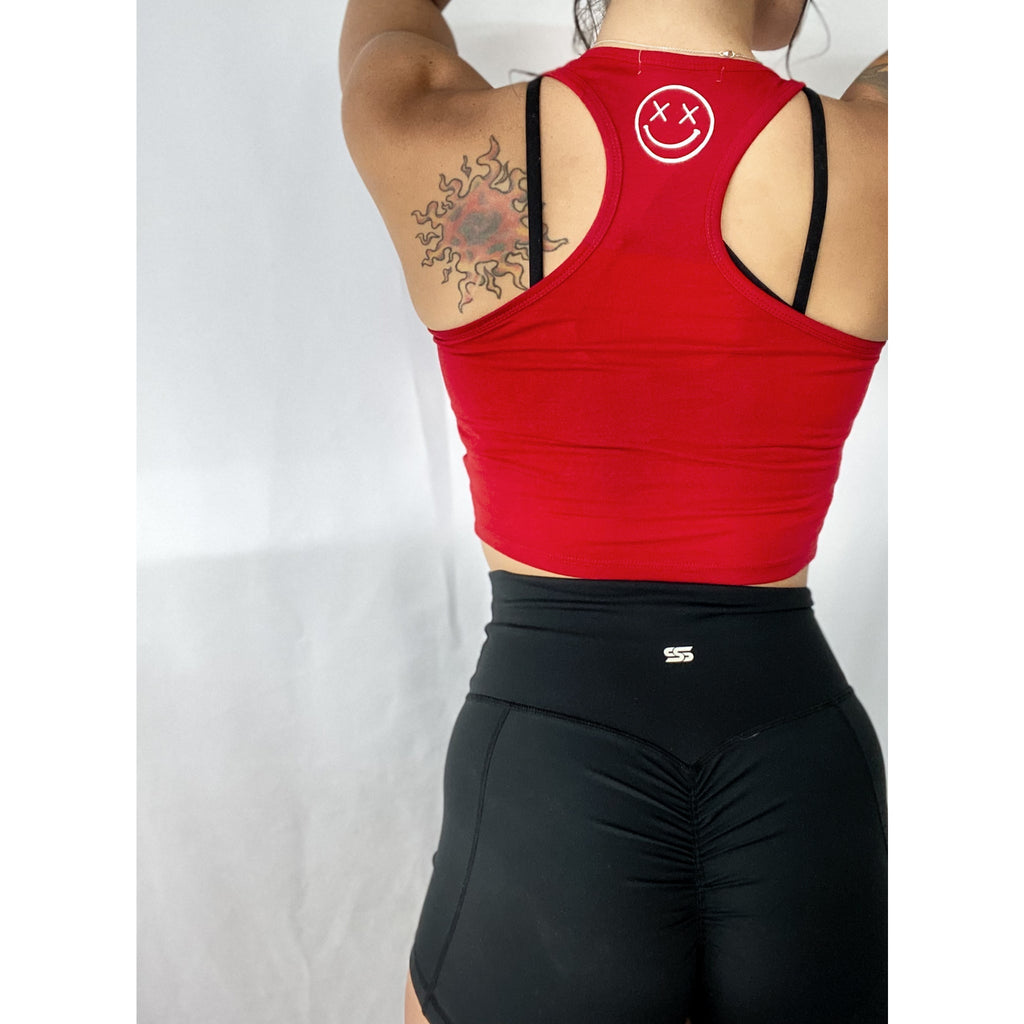 Salty Savage™ Ladies “FIT Fuck, I’m Tired” Cropped Racerback Tank | Red
