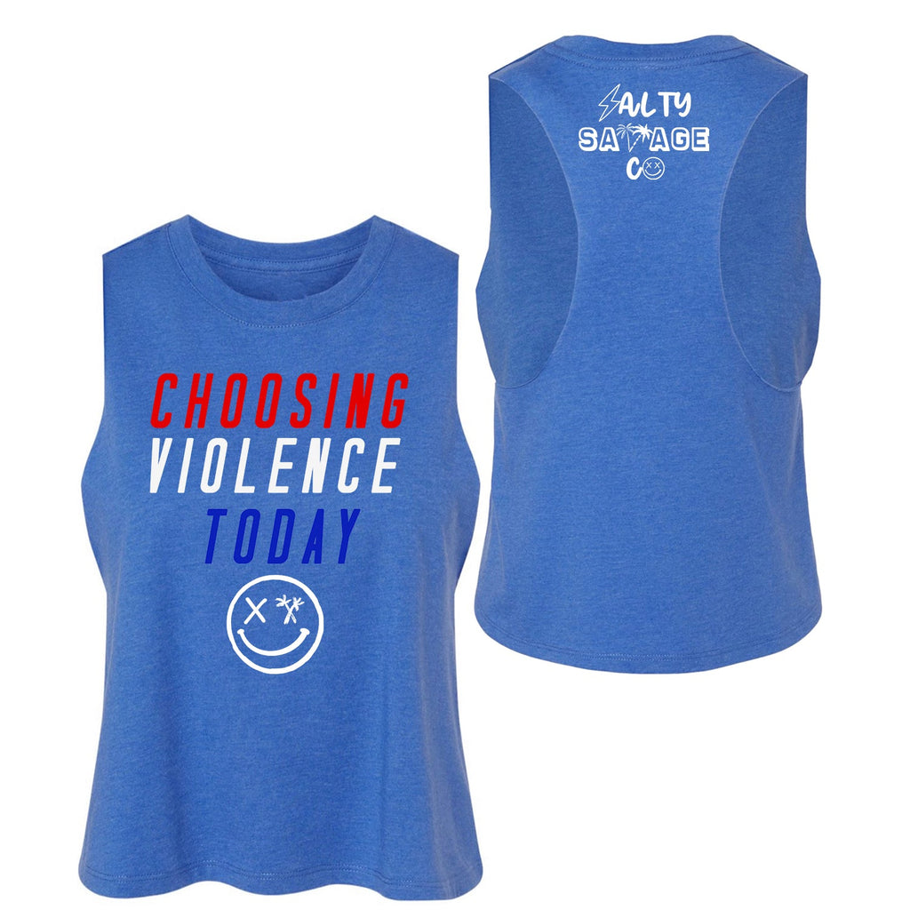 Ladies "CHOOSING VIOLENCE" Flowy Crop Tank | USA Flag Edition | RWB - Salty Savage - Ladies Top
