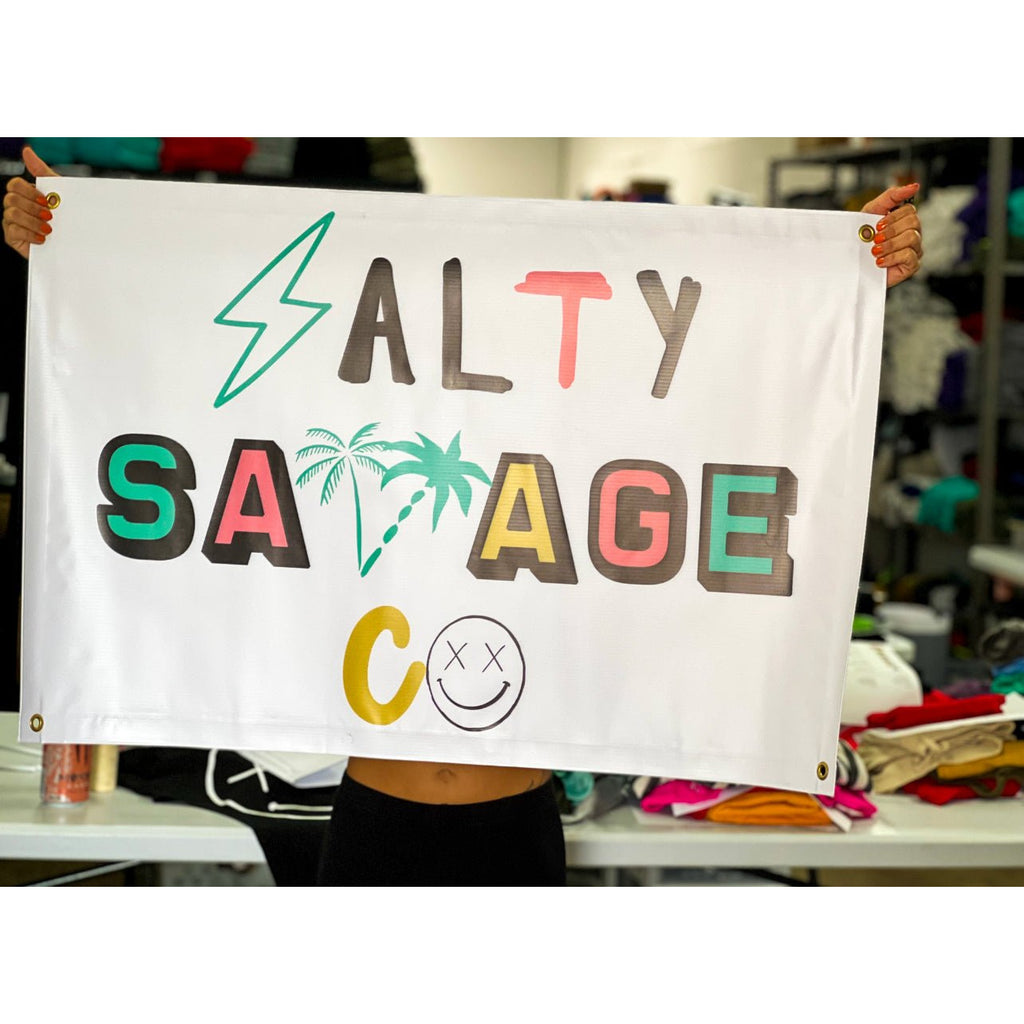 Salty Savage 90's Summer Logo | Vinyl Flag 3x2 Ft / White - Salty Savage - Flag