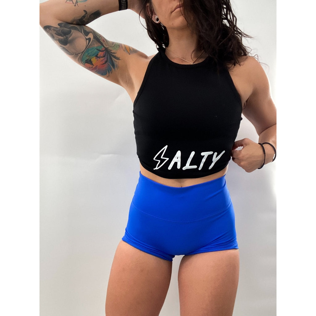 Salty Savage Ladies 90's Bold Edition High Neck Sleeveless Crop Tank | Black/White - Salty Savage - Ladies Top