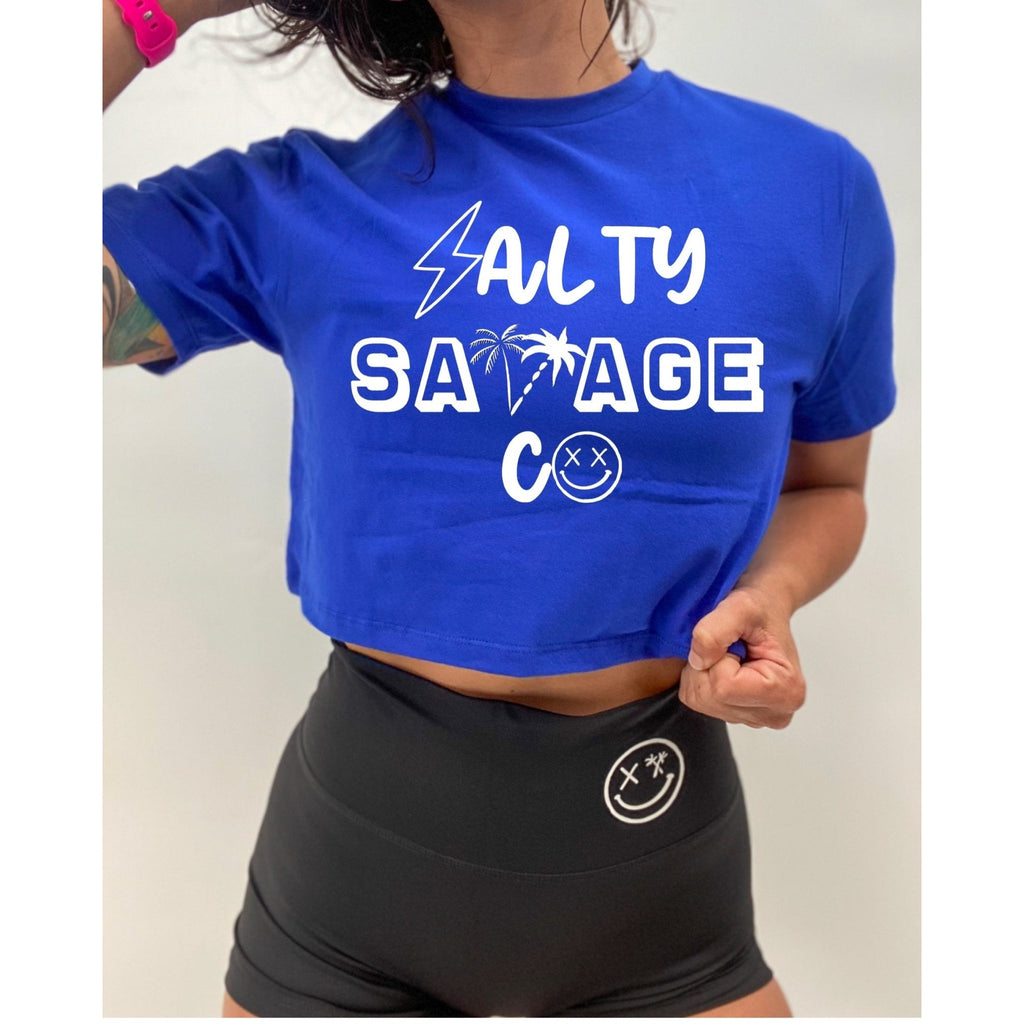 Salty Savage Ladies 90’s Edition Crop Tee | Royal Blue/White - Salty Savage - Ladies Top