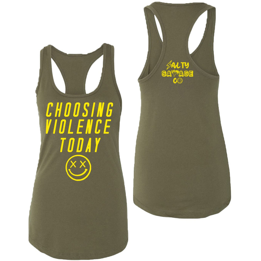 Salty Savage Ladies "Choosing Violence" Racerback Tank | Color Options/Yellow - Salty Savage - Ladies Top