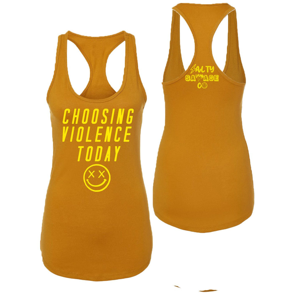 Salty Savage Ladies "Choosing Violence" Racerback Tank | Color Options/Yellow - Salty Savage - Ladies Top