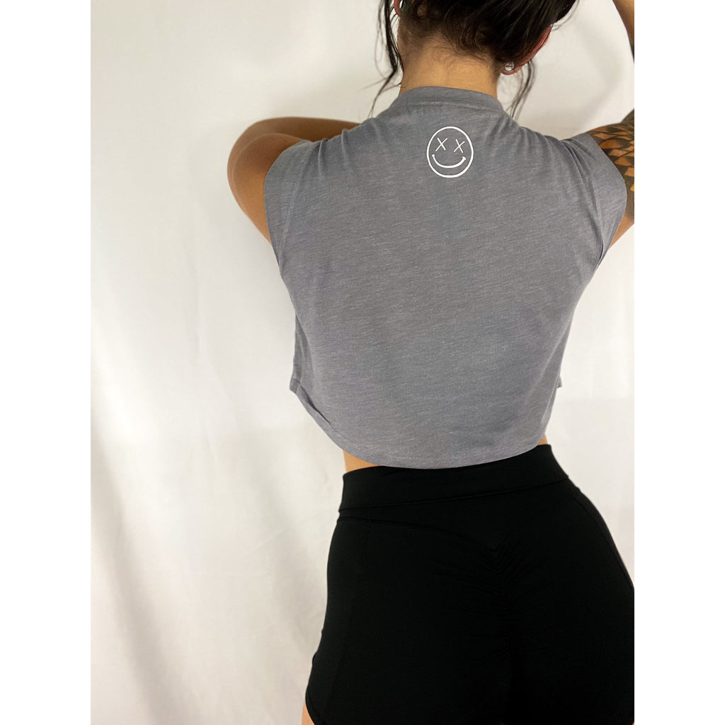 Salty Savage Ladies "FIT" Cropped Muscle Tank | In Your Face | Storm Gray/White - Salty Savage - Ladies Top
