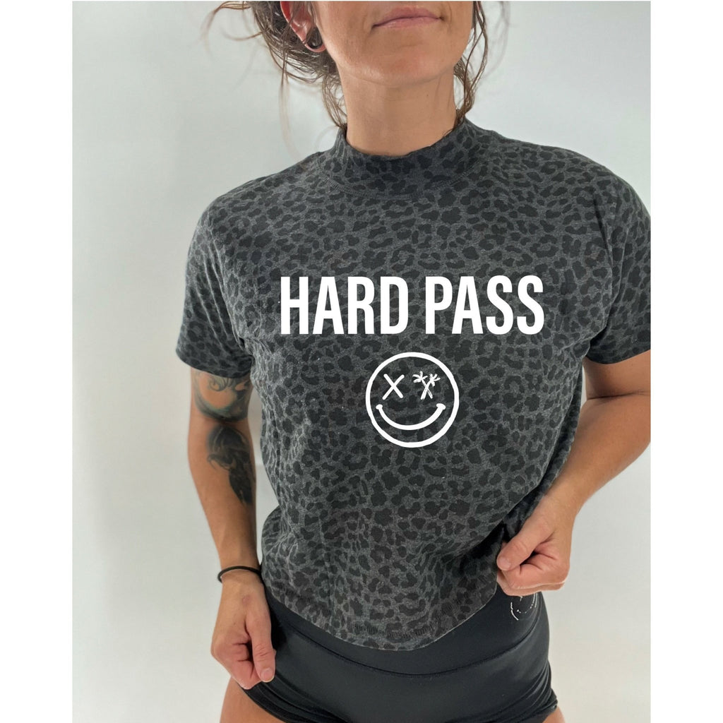 Salty Savage Ladies “HARD PASS” Crop Tee | In Your Face | Black Leopard/White - Salty Savage - Shirts & Tops