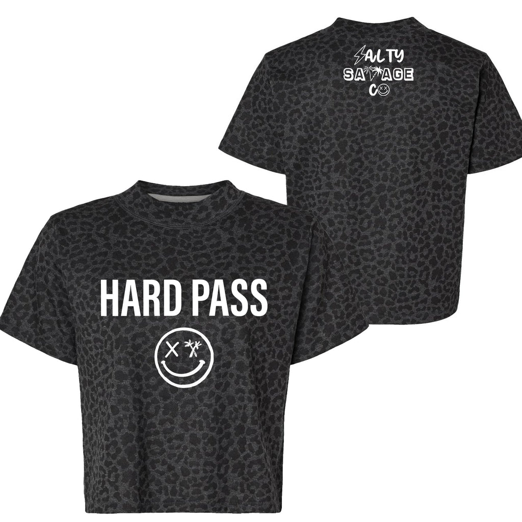 Salty Savage Ladies “HARD PASS” Crop Tee | In Your Face | Black Leopard/White - Salty Savage - Shirts & Tops