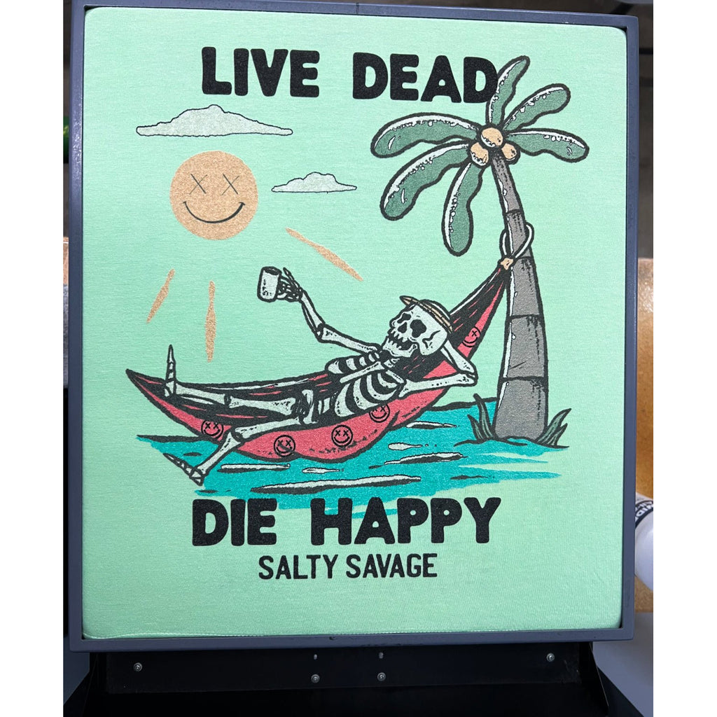Salty Savage Ladies "Live Dead, Die Happy" Paradise Retro Crop Tee | Mint - Salty Savage - Ladies Top