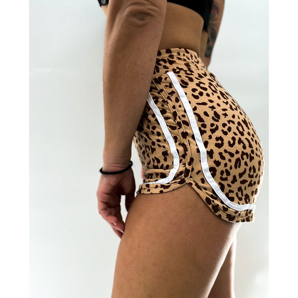 Salty Savage Ladies OG Smile Varsity Track Shorts| Leopard Print - Salty Savage - Ladies Shorts