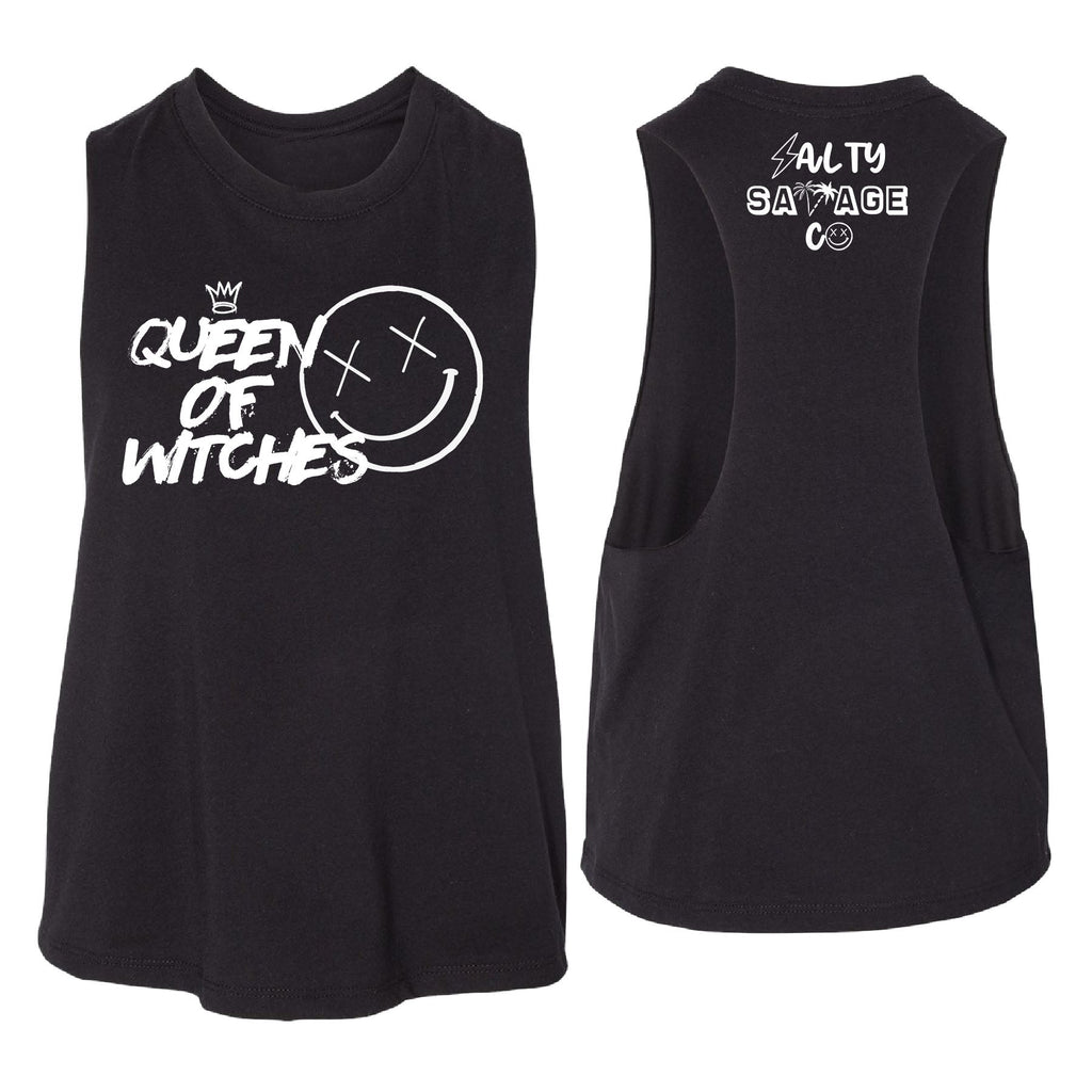Salty Savage Ladies "Queen of Witches" Flowy Crop Tank | In Your Face | Black/White - Salty Savage - Ladies Top