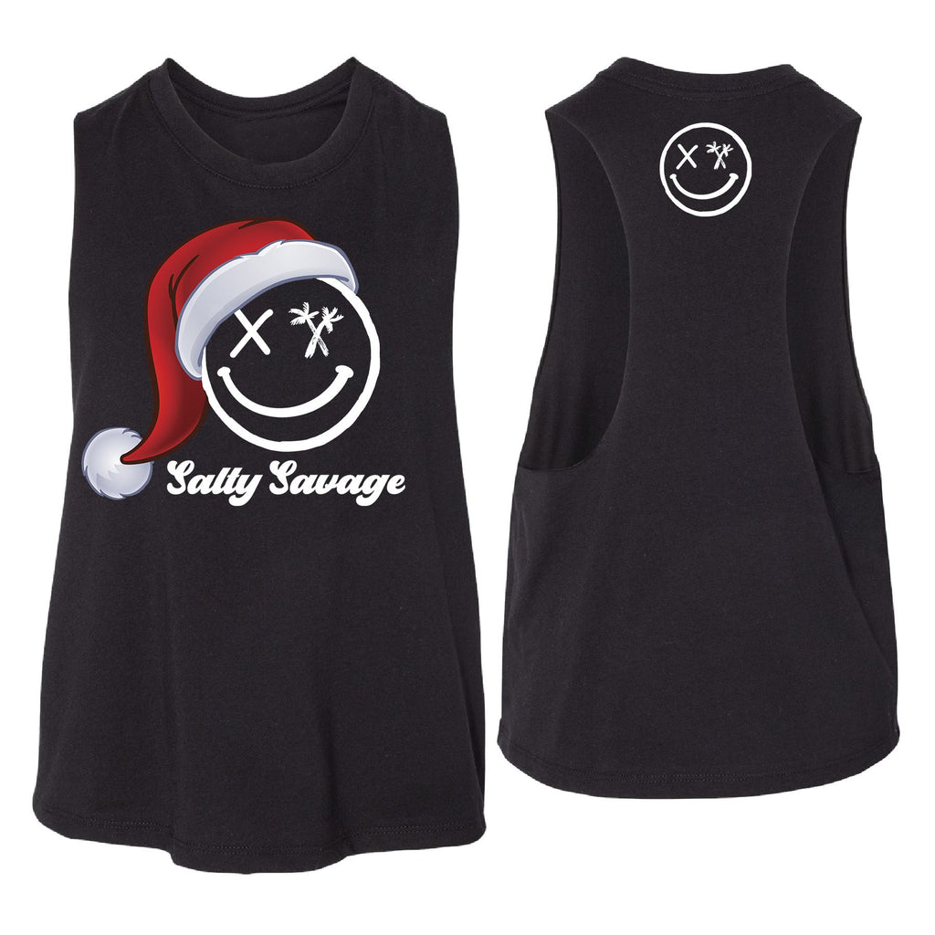 Salty Savage Ladies "Salty Santa" Flowy Crop Tank |Christmas Edition | Black - Salty Savage - Ladies Top