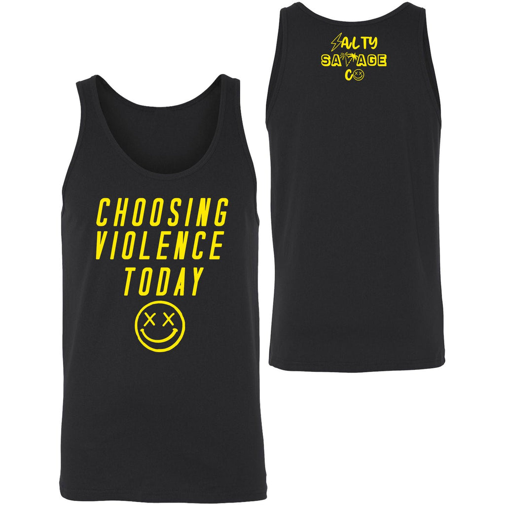 Salty Savage Men's “CHOOSING VIOLENCE TODAY” Tank | In Your Face | Black/Yellow - Salty Savage - Men Tank