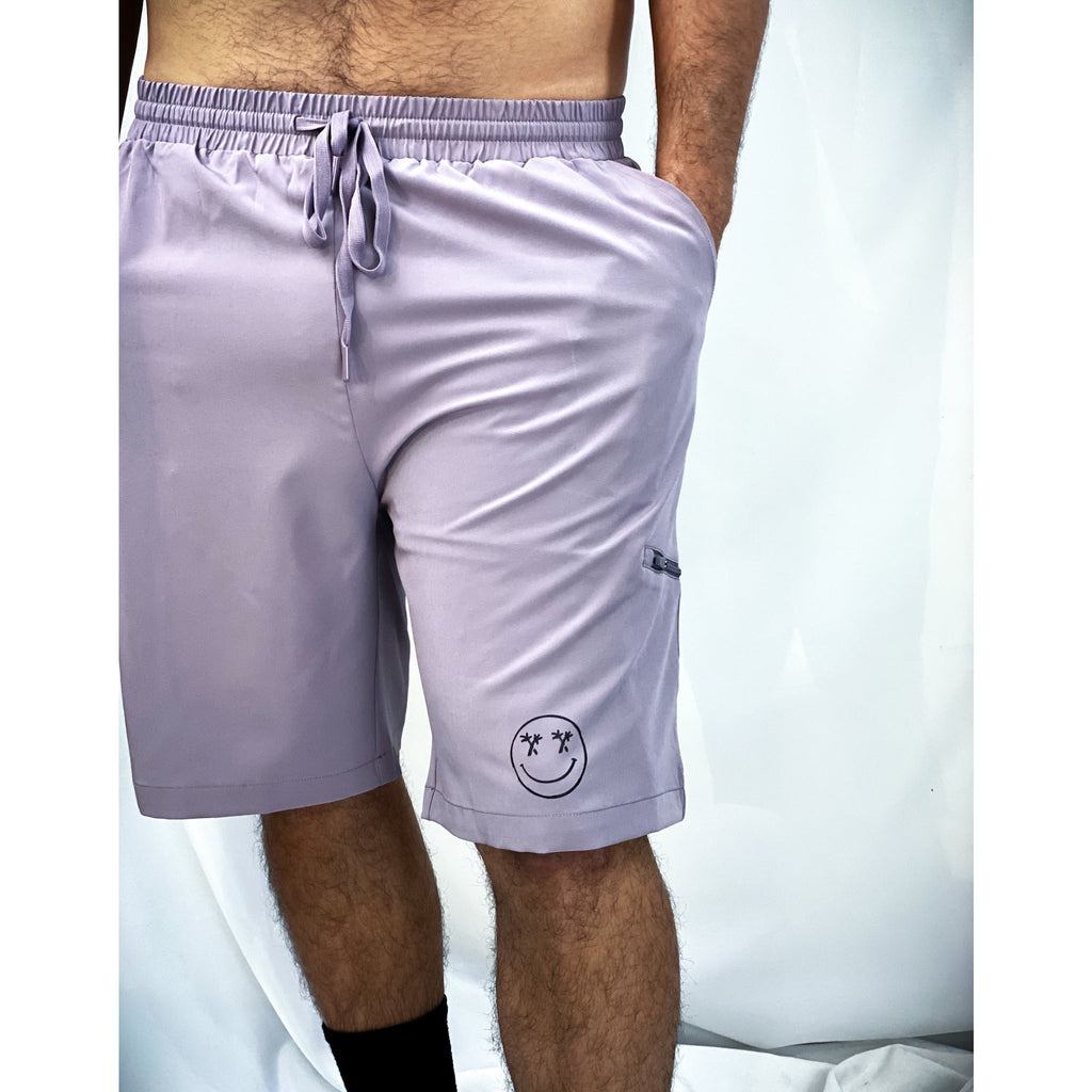 Salty Savage Mens OG Palm Smile Hybrid Training Shorts With Zipper Pocket | Palm Tree Edition | Light Purple - Salty Savage - Dudes Shorts