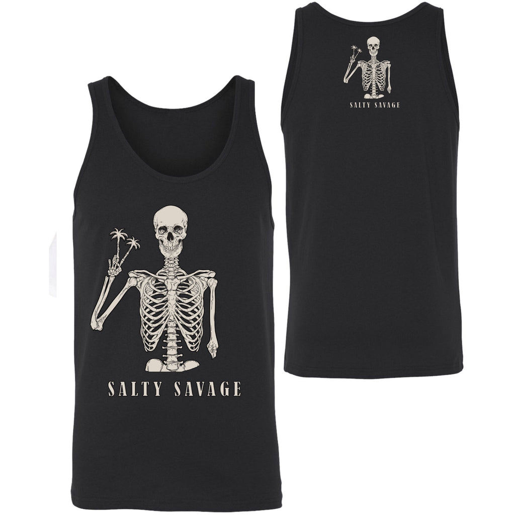 Salty Savage Men's Peace Palm Tree Skeleton Tank | Black - Salty Savage - Men Tank