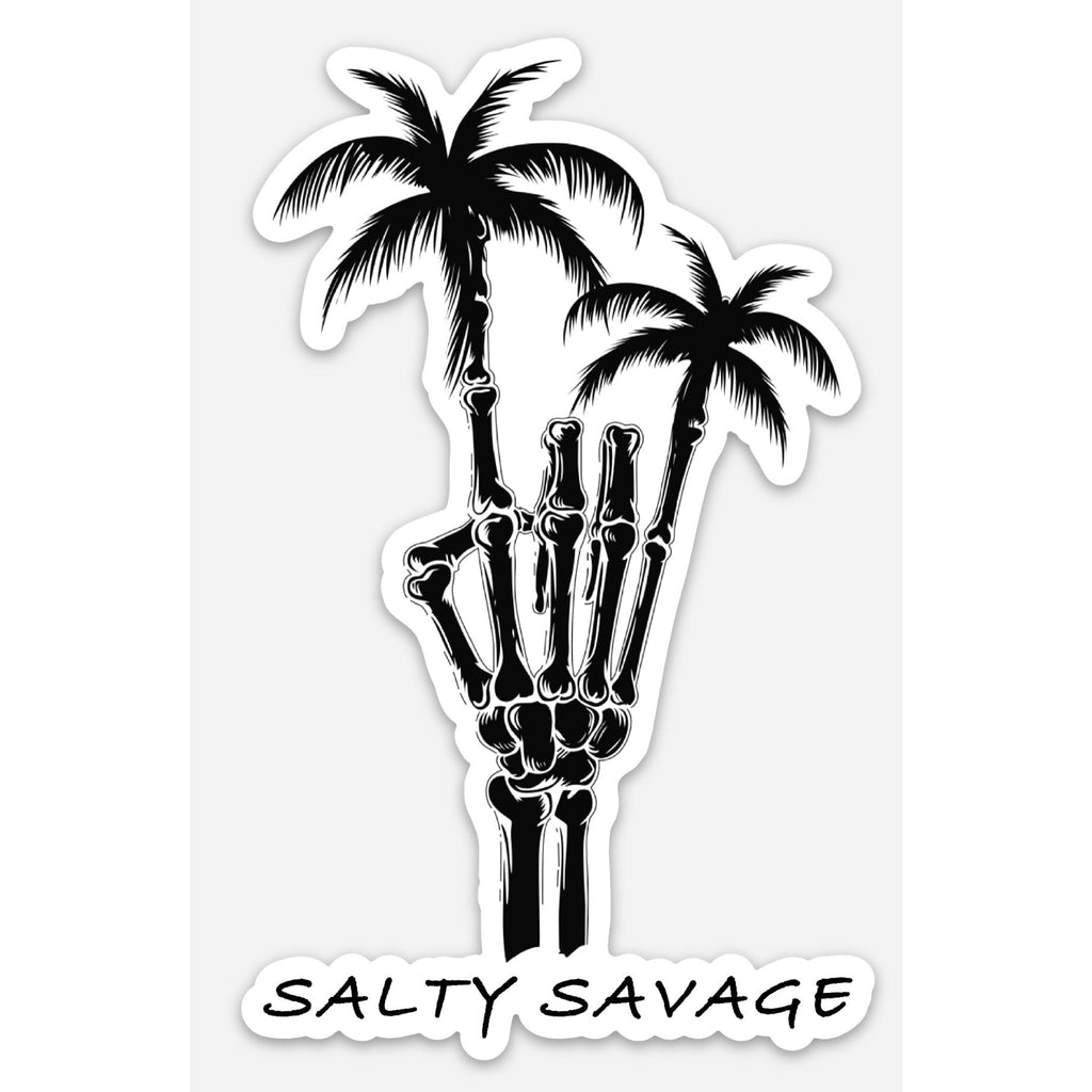 Salty Savage Rock On Palm Tree Skeleton Bones Decal | Black/White - Salty Savage - Decal