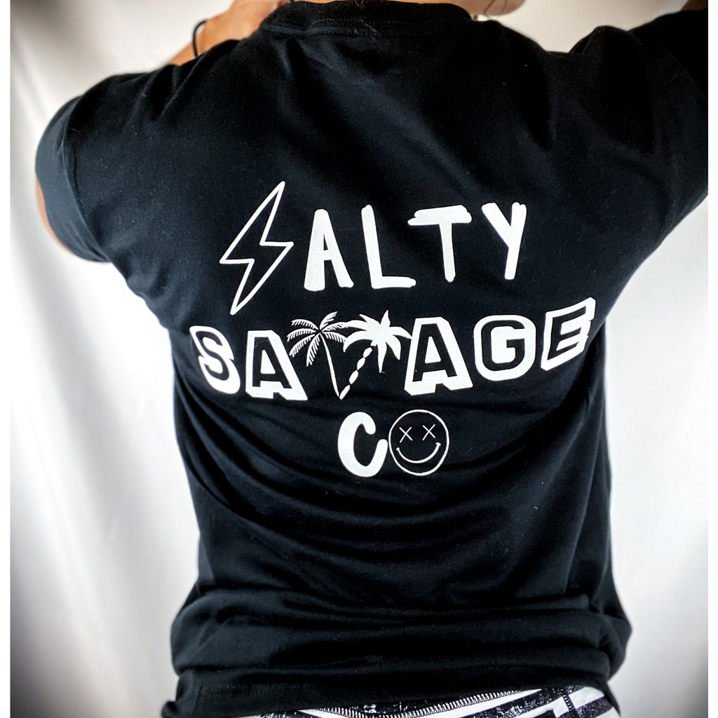 Salty Savage Unisex 90’s Beach Edition Tee | Business in the Front, Party in the Back | Black/White - Salty Savage - Tee