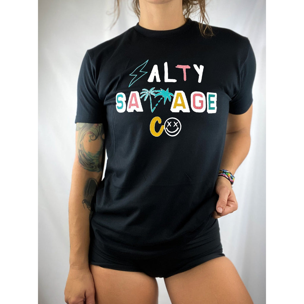 Salty Savage Unisex 90’s Beach Edition Tee | In Your Face | Black/Multi - Salty Savage - Tee