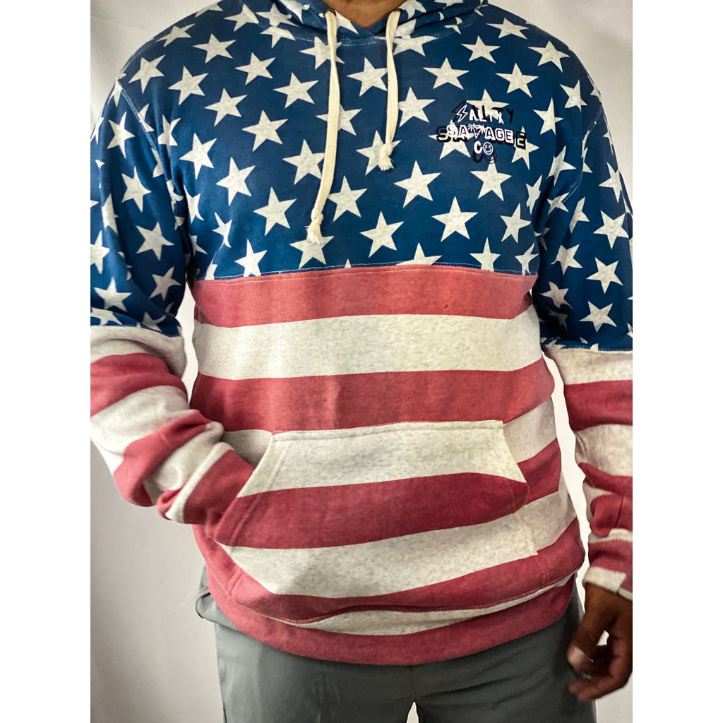 Salty Savage Unisex "90's Edition Logo" Stars and Stripes Lounge Hoodie | Basic | American Flag - Salty Savage - Outerwear