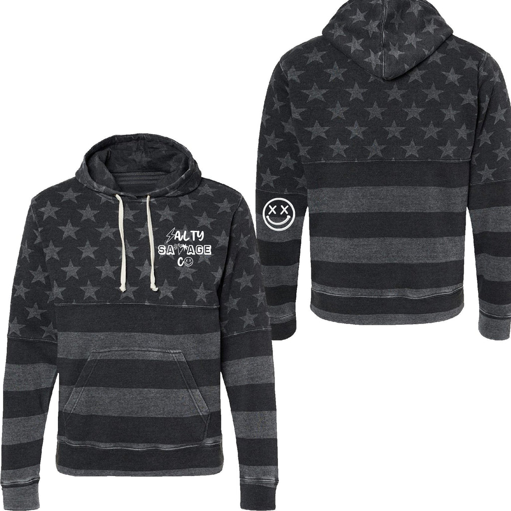 Salty Savage Unisex "90's Edition Logo" Stars and Stripes Lounge Hoodie | USA Edition | Gray American Flag/White - Salty Savage - Outerwear