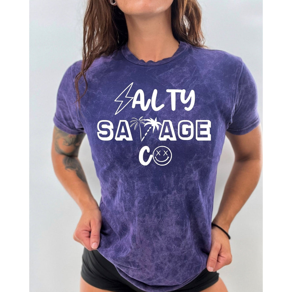 Salty Savage Unisex “90’s Edition” Tee | In Your Face | Acid Wash Purple/White - Salty Savage - Tee