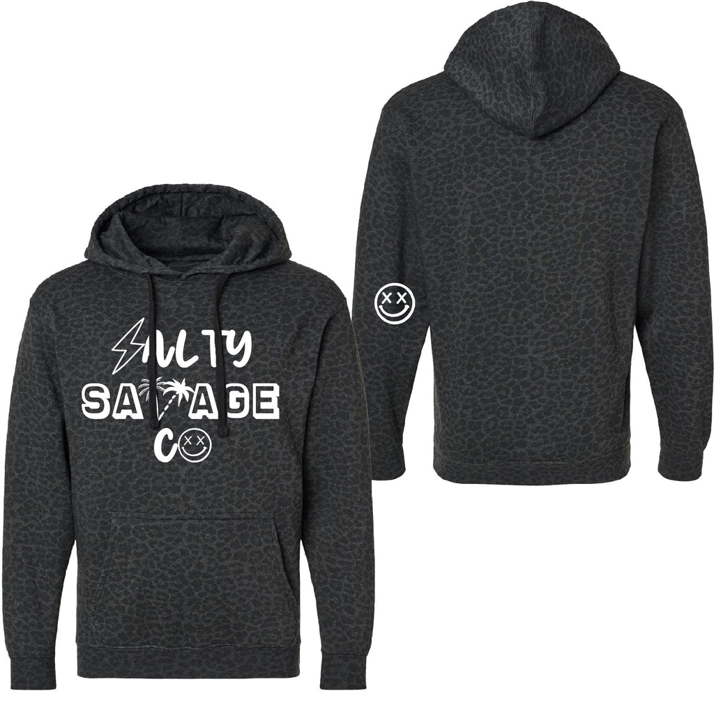 Salty Savage Unisex “90’s Summer Logo” Lounge Hoodie | In Your Face Edition | Black Leopard/White - Salty Savage - Outerwear