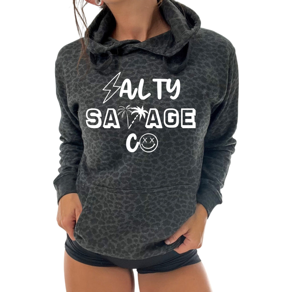 Salty Savage Unisex “90’s Summer Logo” Lounge Hoodie | In Your Face Edition | Black Leopard/White - Salty Savage - Outerwear