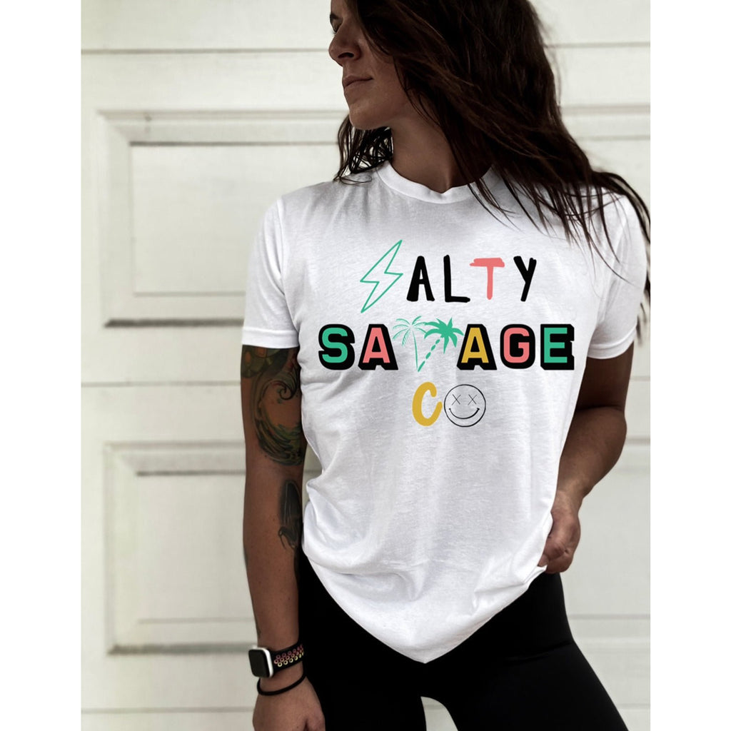 Salty Savage Unisex "90’s Summer" Tee | In Your Face | White/Multi - Salty Savage - Tee