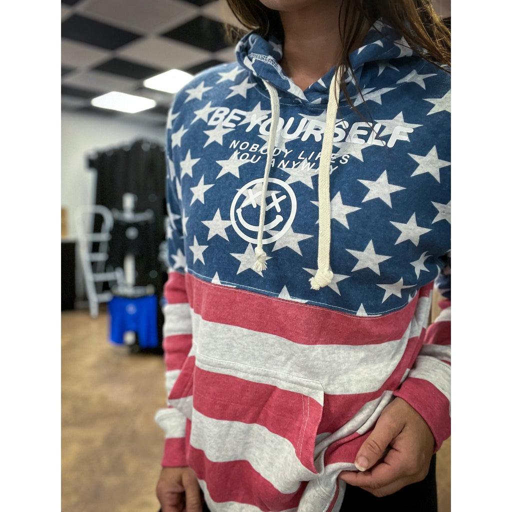 Salty Savage Unisex "Be Yourself" Stars and Stripes Lounge Hoodie | American Flag - Salty Savage - Outerwear