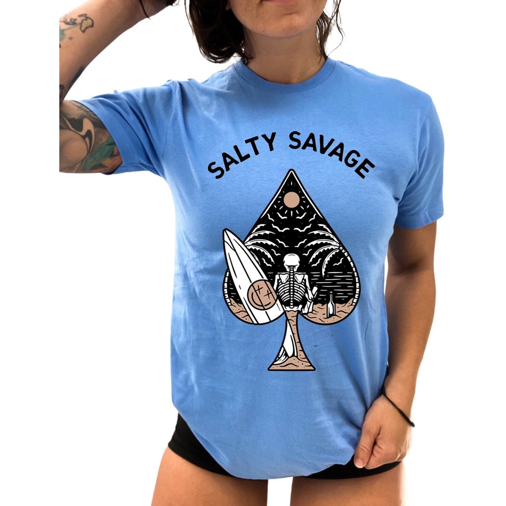 Salty Savage Unisex Beach Spade Skeleton Tee | In Your Face | Cool Blue - Salty Savage - Tee