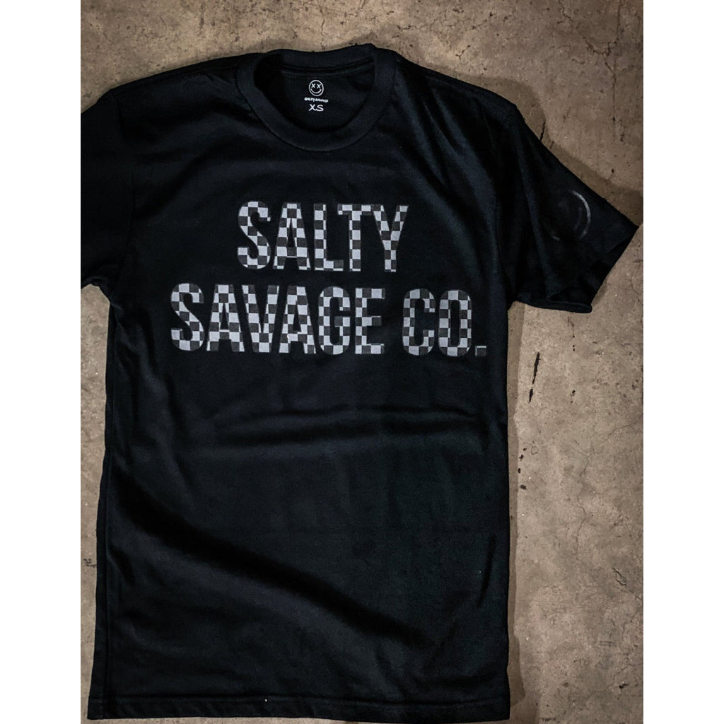 Salty Savage Unisex Checkered Print Logo Tee | Black/Gray - Salty Savage - Tee