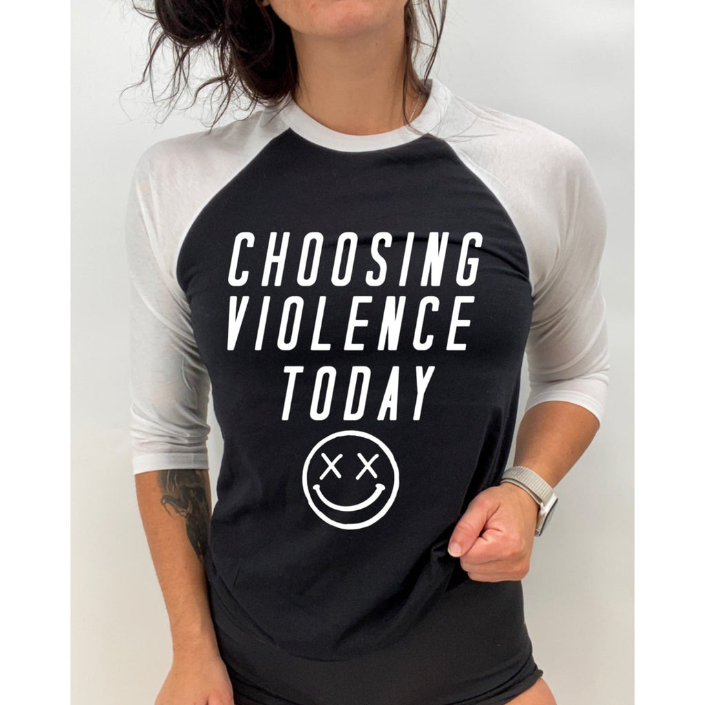 Salty Savage Unisex "CHOOSING VIOLENCE" 3/4 Sleeve Baseball Tee | In Your Face | Black/White - Salty Savage - Tee