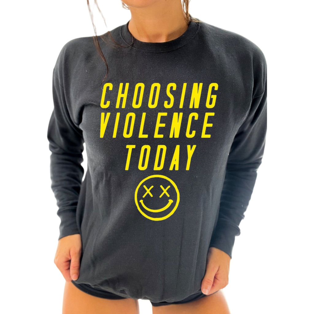 Salty Savage Unisex “CHOOSING VIOLENCE” Classic Crewneck Sweatshirt | In Your Face | Black/Yellow - Salty Savage - Outerwear