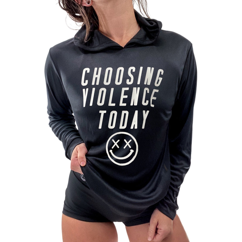Salty Savage Unisex "CHOOSING VIOLENCE" Long Sleeve Hooded Performance UPF 50+ Fishing Tee | In Your Face - Salty Savage - Outerwear