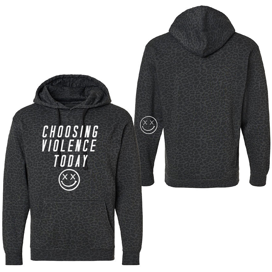 Salty Savage Unisex “CHOOSING VIOLENCE” Lounge Hoodie | In Your Face Edition | Black Leopard/White - Salty Savage - Outerwear