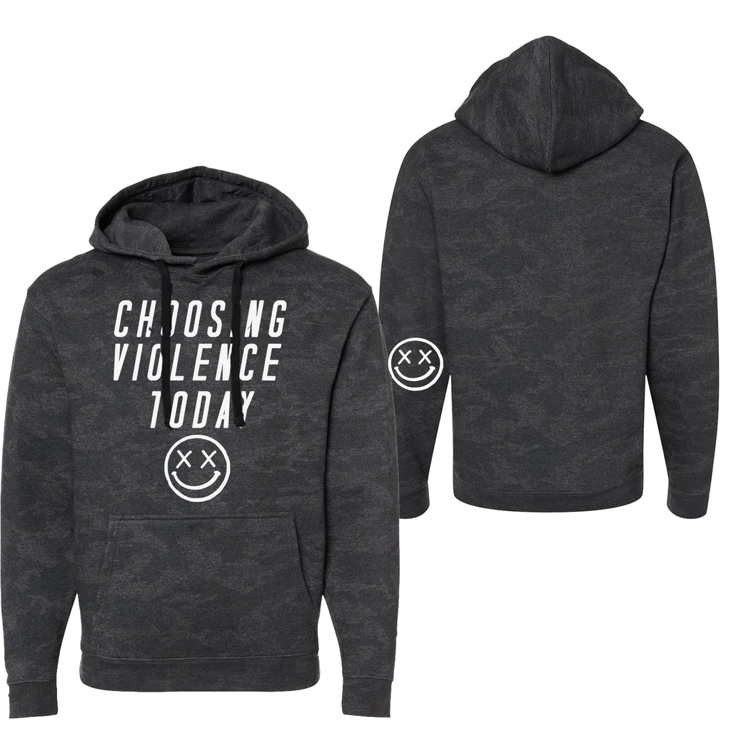 Salty Savage Unisex "CHOOSING VIOLENCE TODAY" Classic Cozy Hoodie | Storm Camo/White - Salty Savage - Outerwear