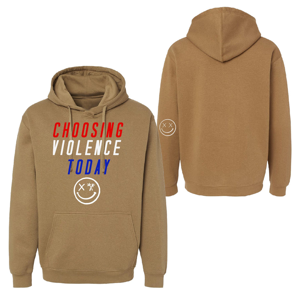 Salty Savage Unisex “CHOOSING VIOLENCE TODAY” Classic Lounge Hoodie | USA Edition | Coyote Brown/RWB - Salty Savage - Outerwear
