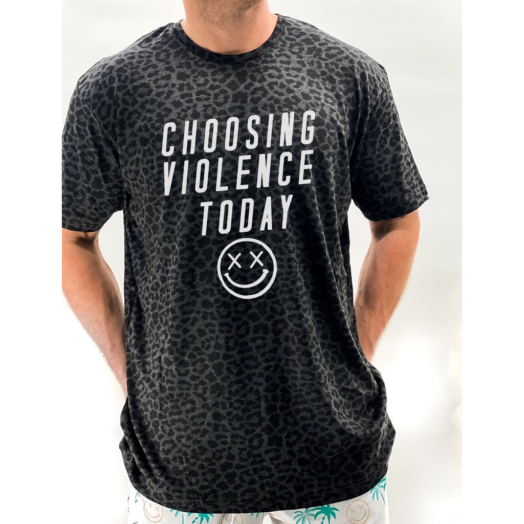 Salty Savage Unisex "CHOOSING VIOLENCE TODAY" Tee | In Your Face | Black Leopard/White - Salty Savage - Tee